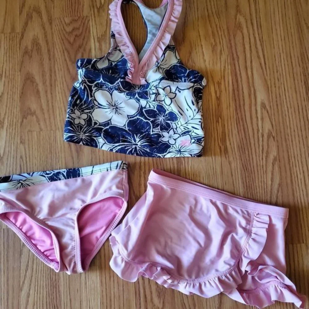 Pink Blue 3 Piece Bikini Size 4  Coverup‎ Zero Xposure